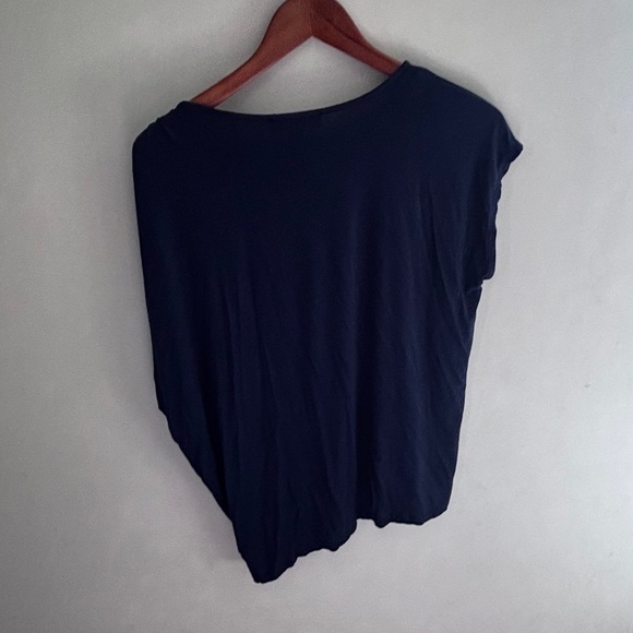 Michael Kors One Shoulder Ruched Top Navy Blue Silver Logo Accent Size: Small - Picture 3 of 4